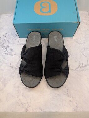 Bzees Smile II Womens Wedge Sandals Sz 10 Wide Black